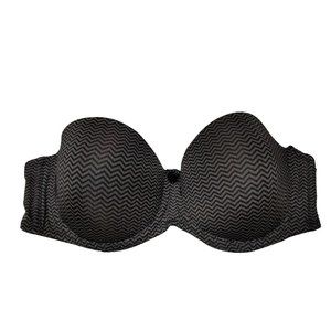34D Bra Marilyn Monroe Intimates Strapless Underwire Black Gray Chevron